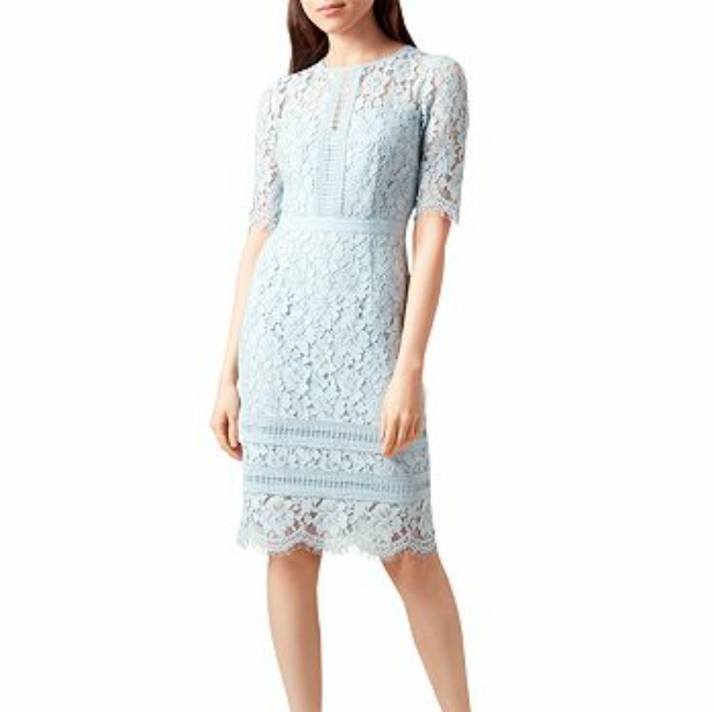 Hobbs London Penny Sheath Dress Light Blue Lace